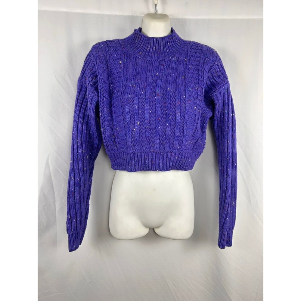 Vintage Fast Turn Cropped Mock Neck Sweater – Confetti Fleck Knit Pullover - M